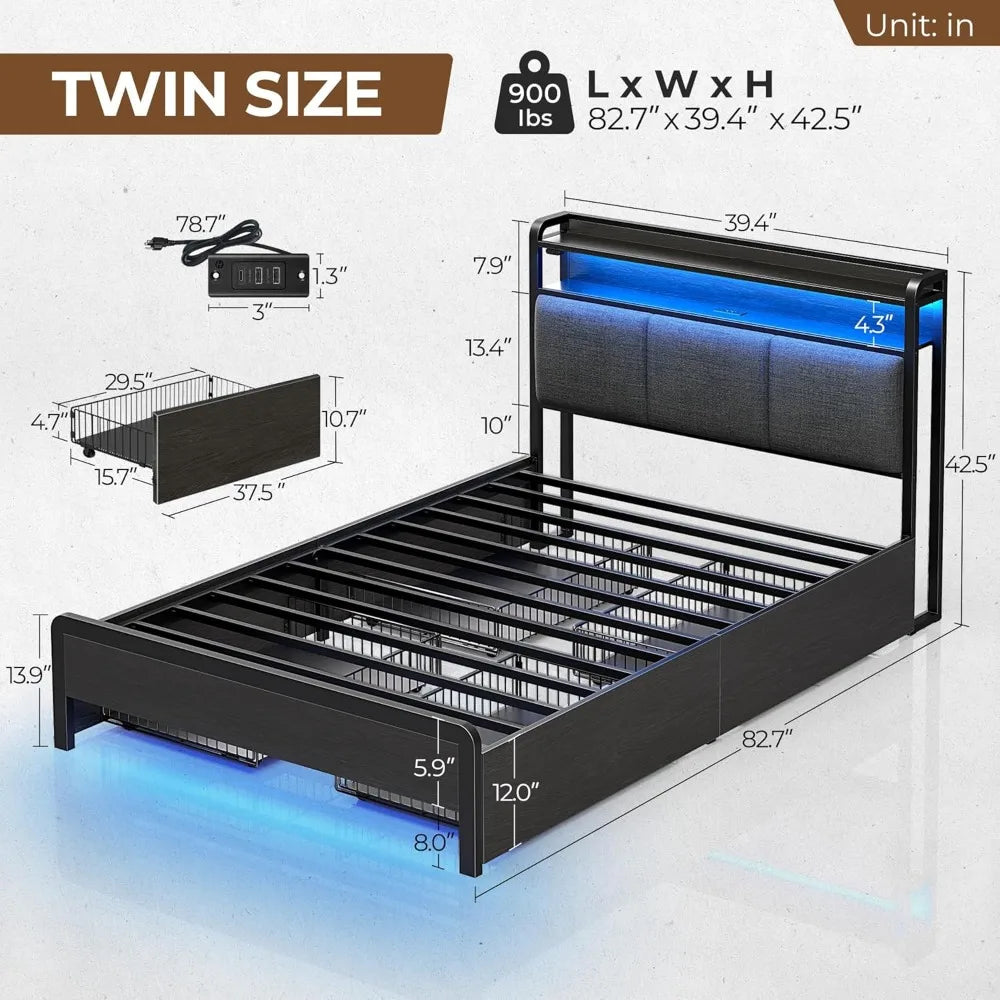 Bed Frame with Storage Drawers – Full/Queen/King Size