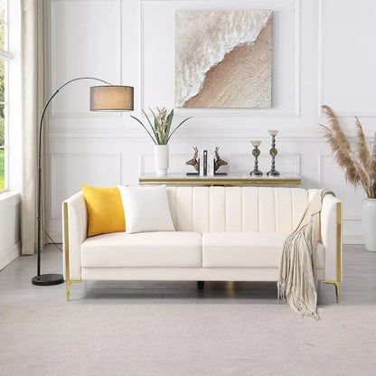 White Couches, Comfy, Faux Leather Sofa 3 Seater, 2 Throw Pillows