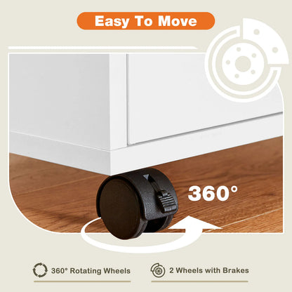 JHK Wood Nightstand Cabinet 5 Drawers Waterproof Surface Storage Organizer File Office Easy To Move Bedside Table Rotating Wheel