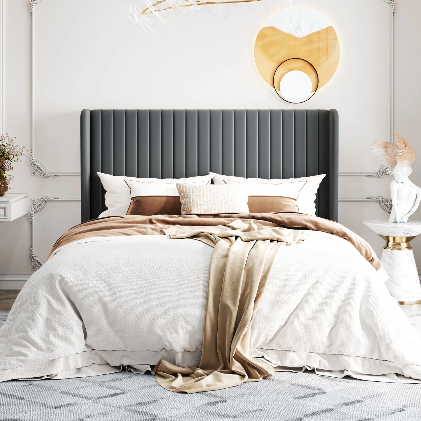 Bed Frame with Wingback Headboard – Full, Queen & King