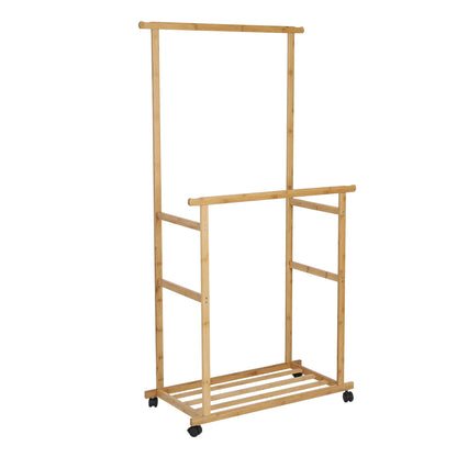 Double Hanging Rails Coat Rack with Storage Shelves