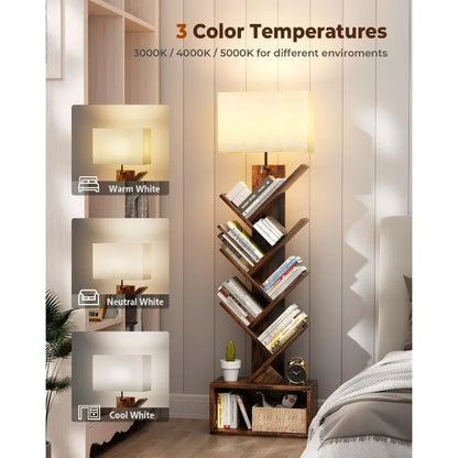 6 Tier Bookshelf with Light, Narrow Bookcase