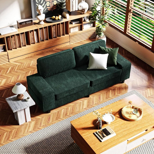 Corduroy Loveseat Couch, 3 Seater Retro Sofa with 4 Side Pockets