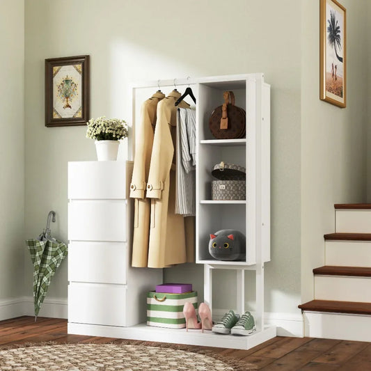 Wardrobe Cabinet with Hanging Rack & Shelves