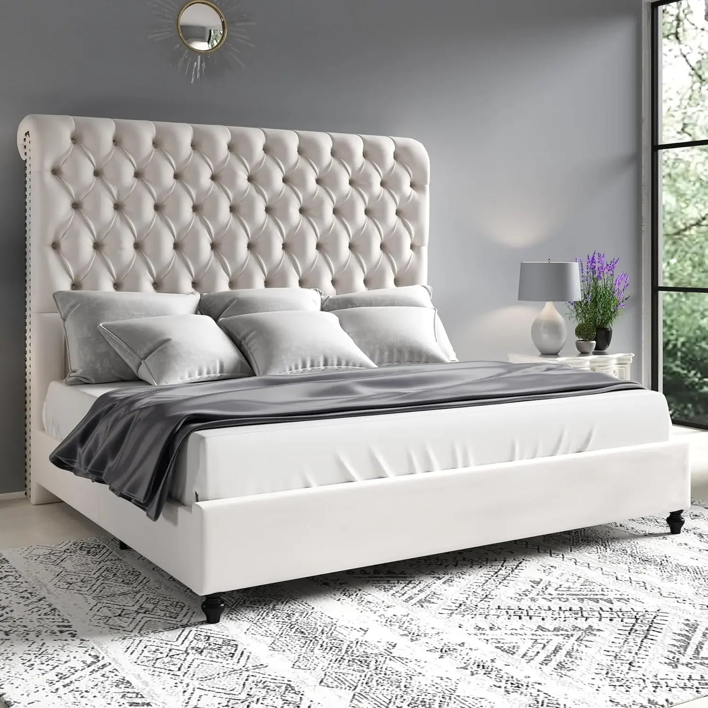 Queen Size Bed Frame with Sleigh Headboard
