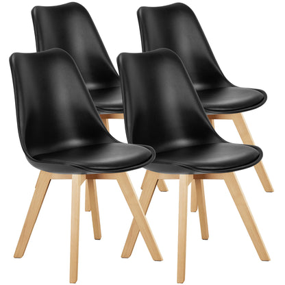 Leather Dining Chairs Set of 4 Wooden Legs