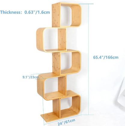 5-Tier Bamboo Bookshelf, 2 in 1 Bookcase Storage