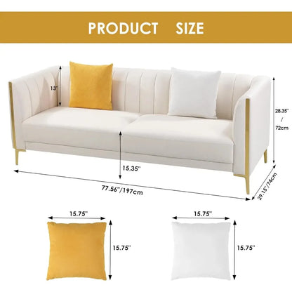 White Couches, Comfy, Faux Leather Sofa 3 Seater, 2 Throw Pillows