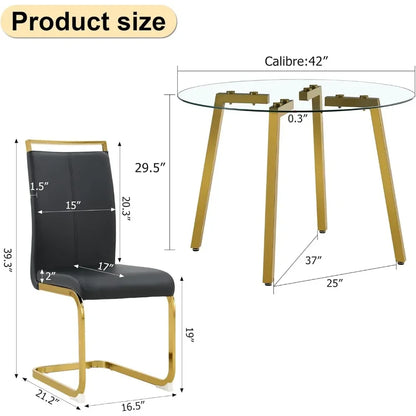 42”Round Dining Table Set for 4,Tempered Glass Table Top,Kitchen Room Table with 4 Black Armless Chairs,Suitable for restaurants