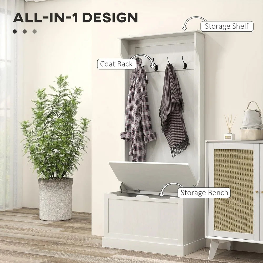 Standing Coat Rack with Shoe Bench and Four Hooks
