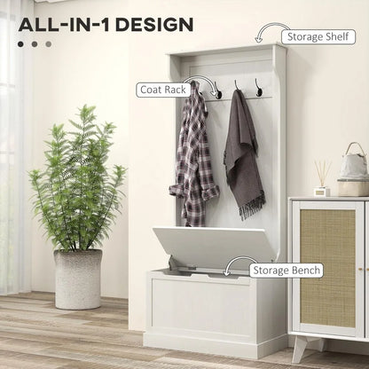 Standing Coat Rack with Shoe Bench and Four Hooks