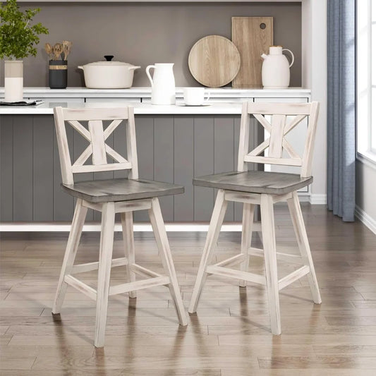 Wood High Back, Counter Height Bar Stools Set of 2