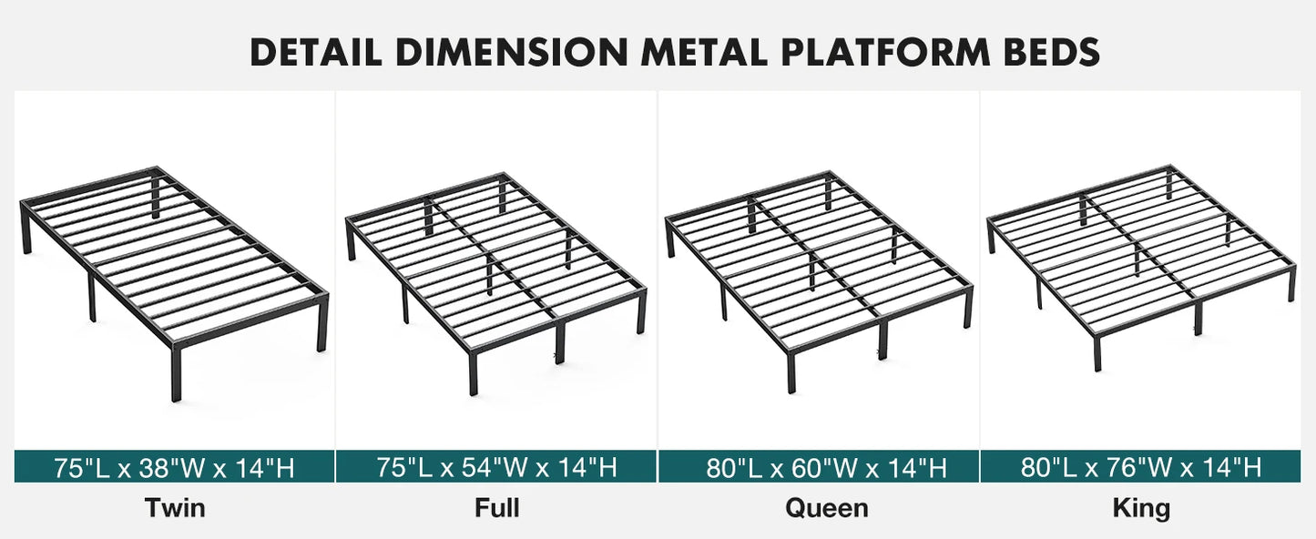 Twin Full Queen King Size Bed Frame Metal Platform Bedroom Frames with Storage