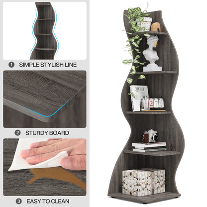 Corner bookShelf, 5-Tier Stylish Corner Bookcase