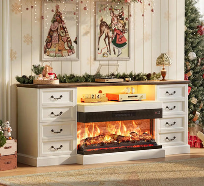 Fireplace TV Stand for 75 80 Inch TV, with Drawers