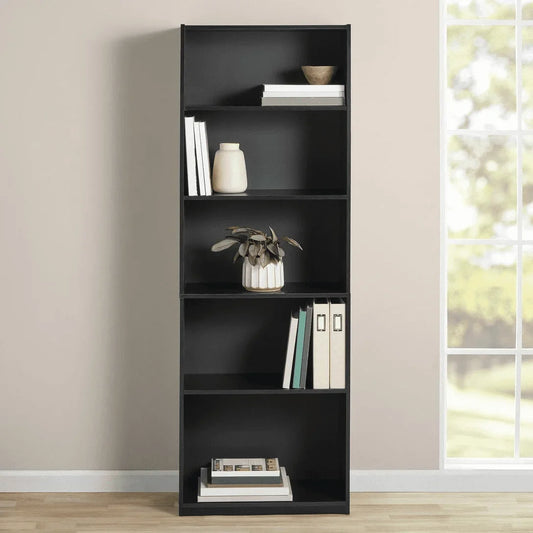 5-Shelf Bookcase , True Black Oak/White Bookshelf