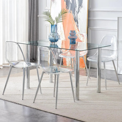 5 Pcs Modern Clear Glass Dining Table Set, 51'' Luxury Rectangular Kitchen Table Set, 4 Person Minimalist Dinner Room Table Set