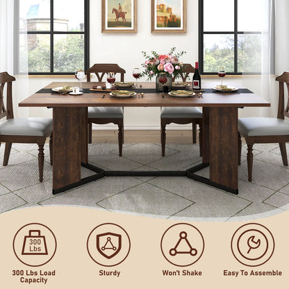 71In Large Rectangular White Dining Table for 4 5 6 8 10 People, Family Dinner Table w/Marble Color, Wood Tabletop, Metal Leg