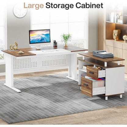 63 Inch L shaped Desk - File Cabinet, Drawers and Shelves