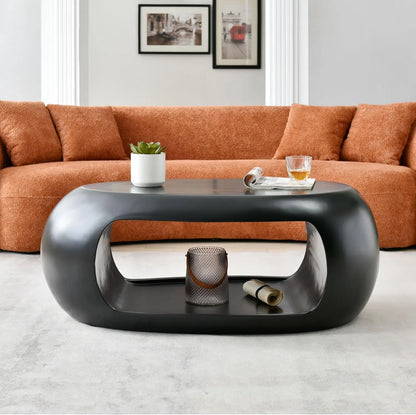 LUMISOL 53.93” Oval Coffee Table, Modern Sturdy Fiberglass Coffee Table with Storage Shelf, 2-Tier Center Cocktail Table for