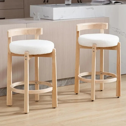 Modern Bar Stools Set of 2, Linen Upholstered, 26.5" Stools with Back