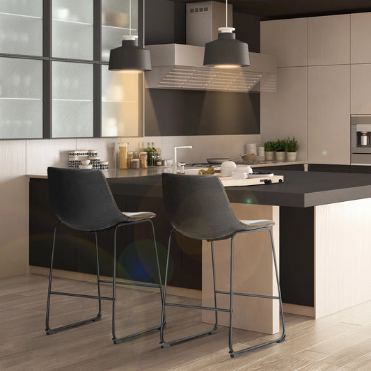 Pu Leather Bar Stools Set of 2 Counter Height