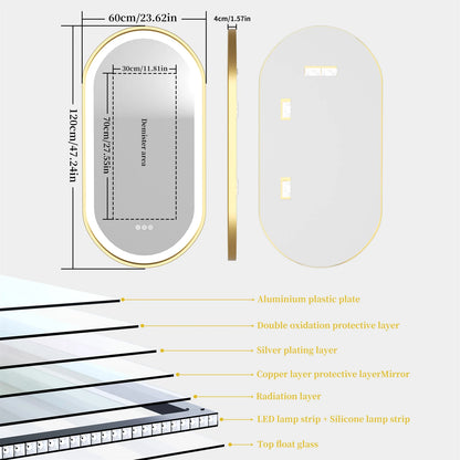 Gold Frame Oval Bathroom Mirror LED Lighted