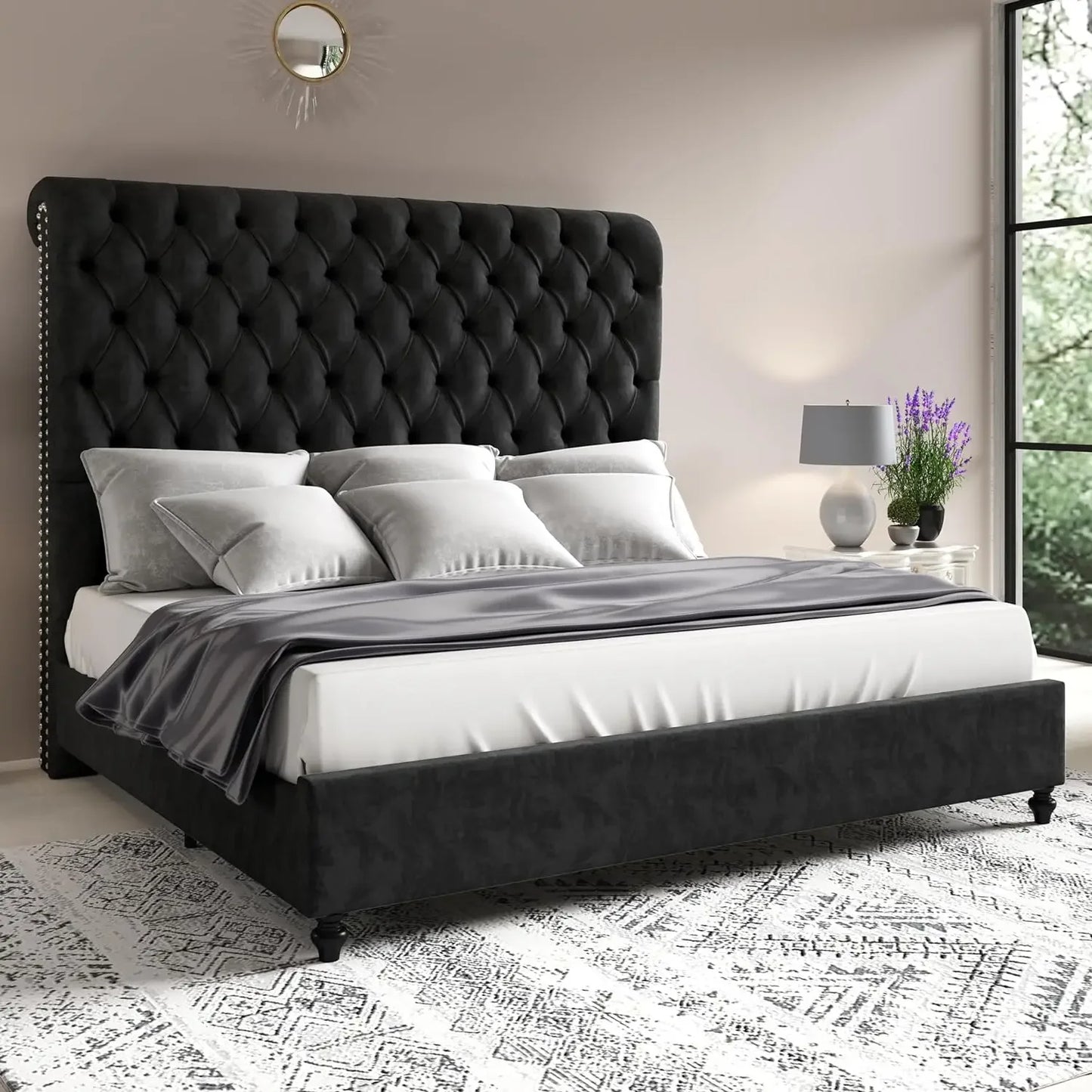 Queen Size Bed Frame with Sleigh Headboard