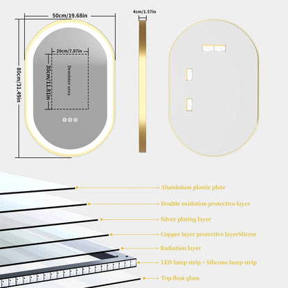 Gold Frame Oval Bathroom Mirror LED Lighted