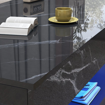 Modern Stylish Coffee Table with LED lights, Double-Layer Design for Living Room Coffee Table with 2 Storage Drawers