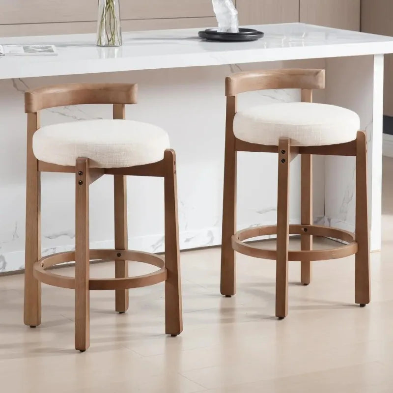 Modern Bar Stools Set of 2, Linen Upholstered, 26.5" Stools with Back