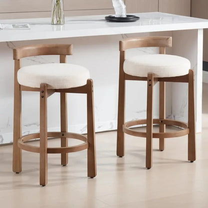 Modern Bar Stools Set of 2, Linen Upholstered, 26.5" Stools with Back