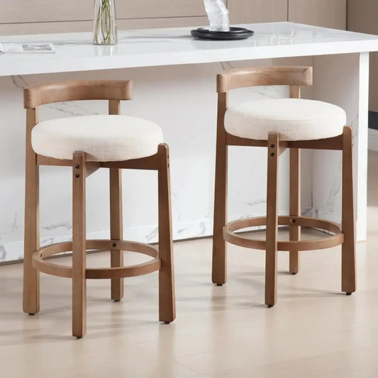 Modern Bar Stools Set of 2, Linen Upholstered, 26.5" Stools with Back