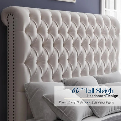 Queen Size Bed Frame with Sleigh Headboard