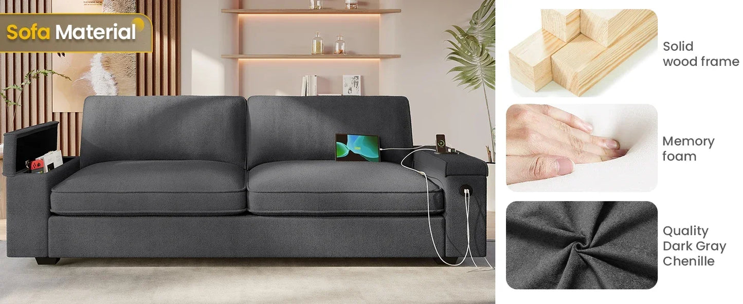 Oversized Comfy Couches, Deep Seat Sofa with Storage and 2 USB