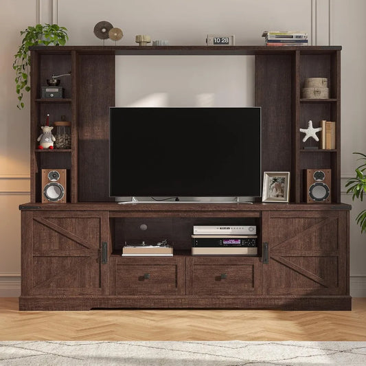 Wall TV Stand with 2 Doors, with LED & Power Outlets