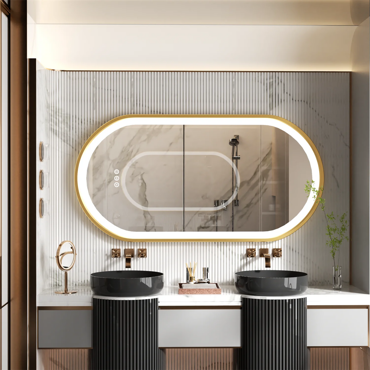 Gold Frame Oval Bathroom Mirror LED Lighted