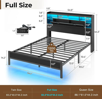 Bed Frame with Bookcase Storage - Full, Queen & Twin sizes