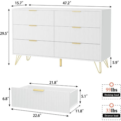 White Chest of Drawers, dresser with 6-drawers