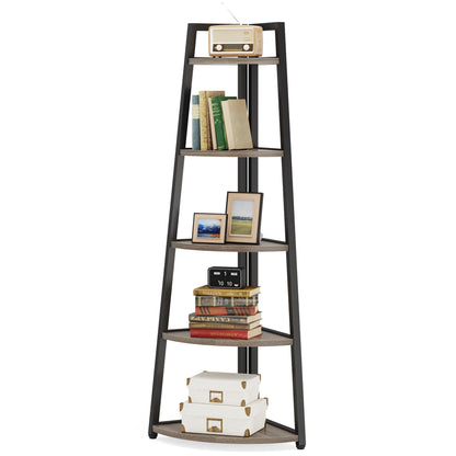 Corner Bookcase, Bookshelf with Rack Wood