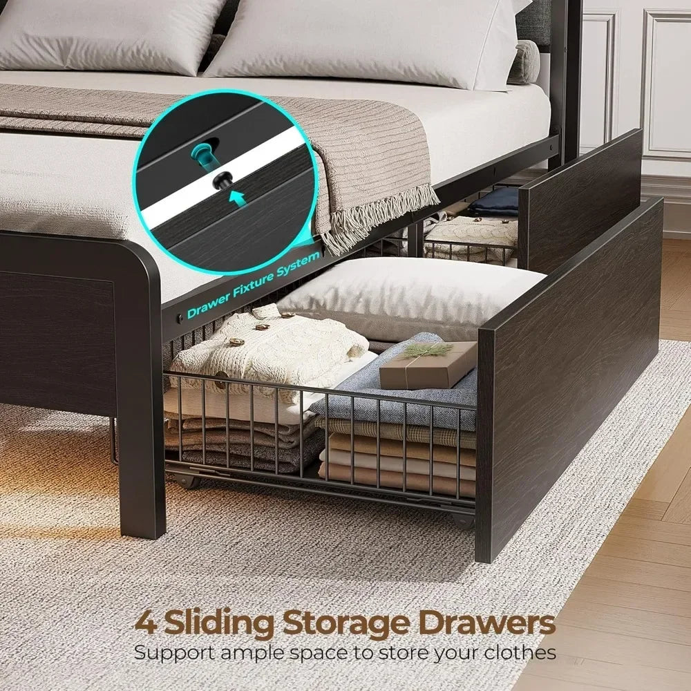 Bed Frame with Storage Drawers – Full/Queen/King Size