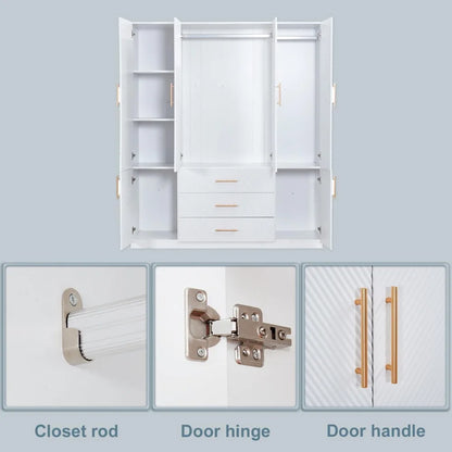 Armoire Wardrobe Closet with 3 Drawers and 4 Doors