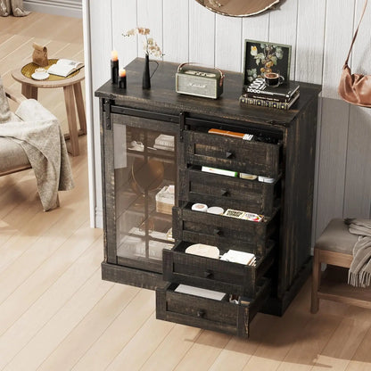 6 Drawer Dresser with Slide Glass Door Chest of Drawers