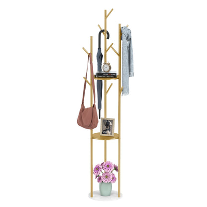 Marble Metal Coat Rack with 3 Storage Shelves and 9 Hooks