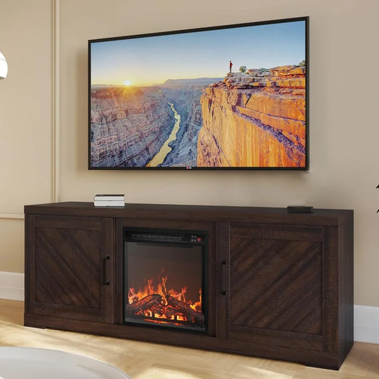 TV Stand with Electric Fireplace Heater for TVs Up To 65