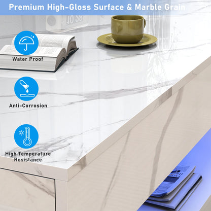 Modern Stylish Coffee Table with LED lights, Double-Layer Design for Living Room Coffee Table with 2 Storage Drawers