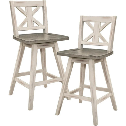 Wood High Back, Counter Height Bar Stools Set of 2