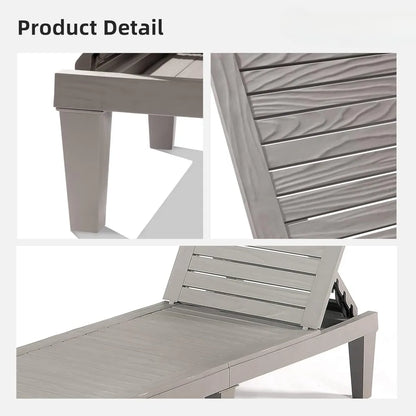 Outdoor Chaise Lounge Set of 2, Adjustable Pool Lounge Chair