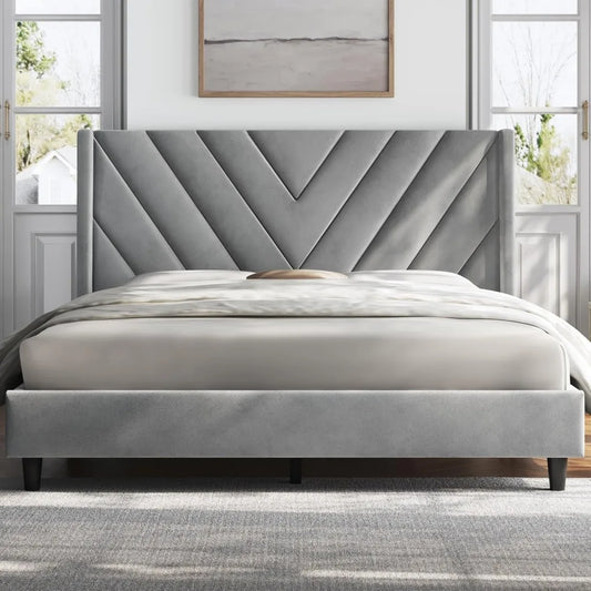 Queen Bed Frame with Winged Sides