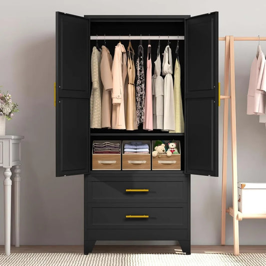 Metal Armoire Wardrobe Closet with 2 Drawers